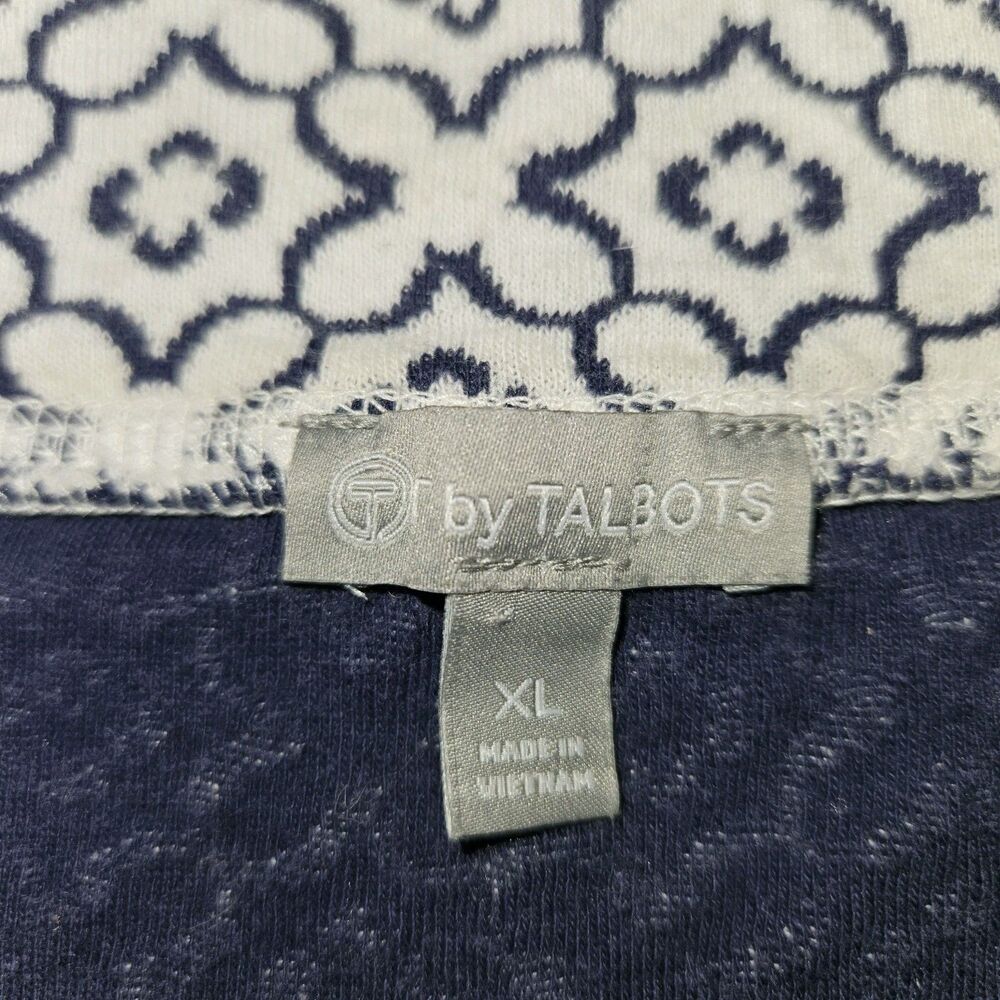 Talbots XL Blue Floral Cotton Pullover Top Bateau Neck Coastal Preppy - Picture 6 of 6
